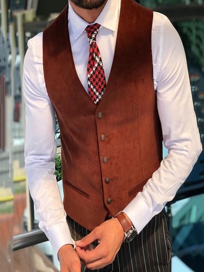 Men's Vest Waistcoat Daily Wear Vacation Going out Fashion Basic Spring &  Fall Button Polyester Comfortable Plain Single Breasted V Neck Regular Fit Black Coffee Vest