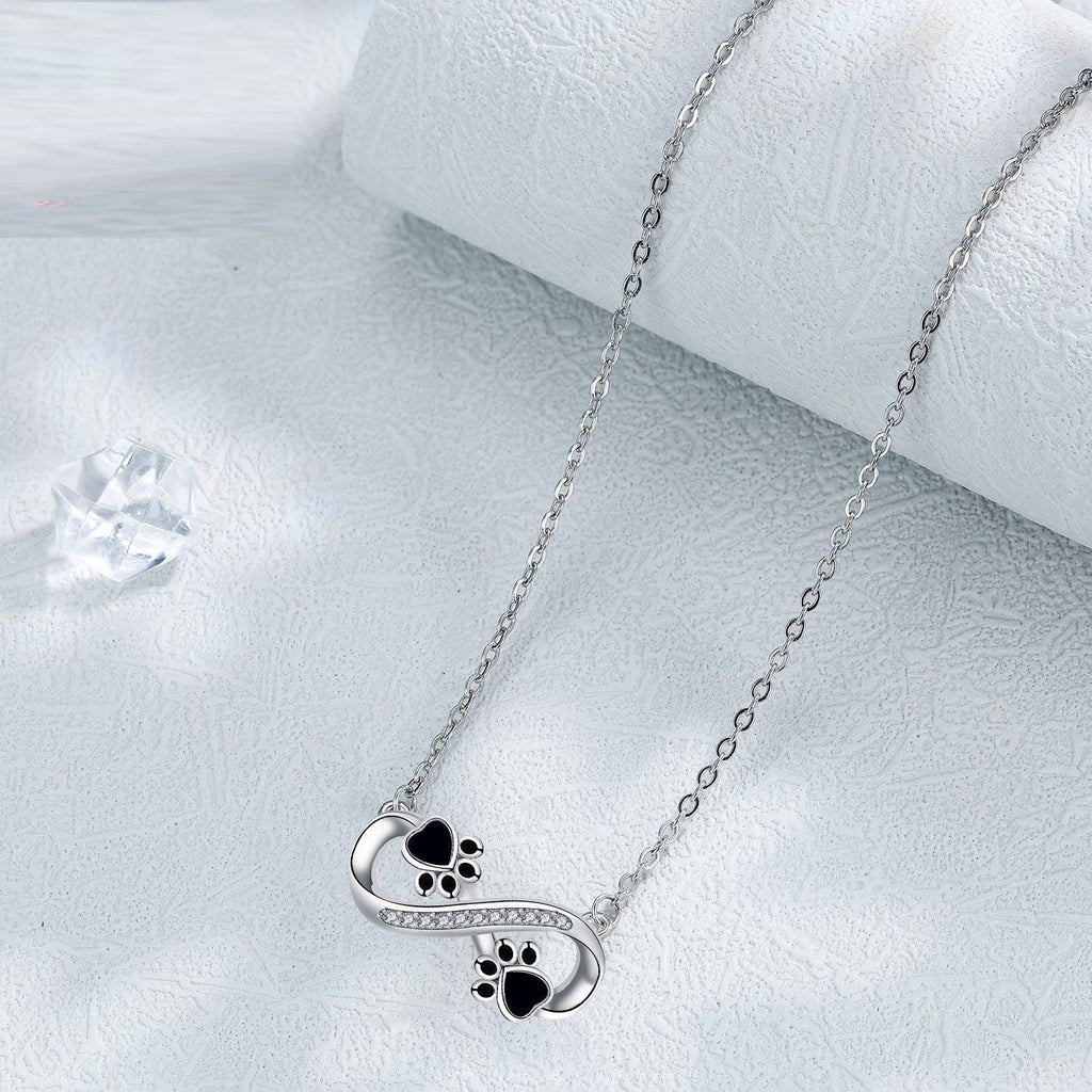 Infinity Paw Print Necklace with Zirconia
