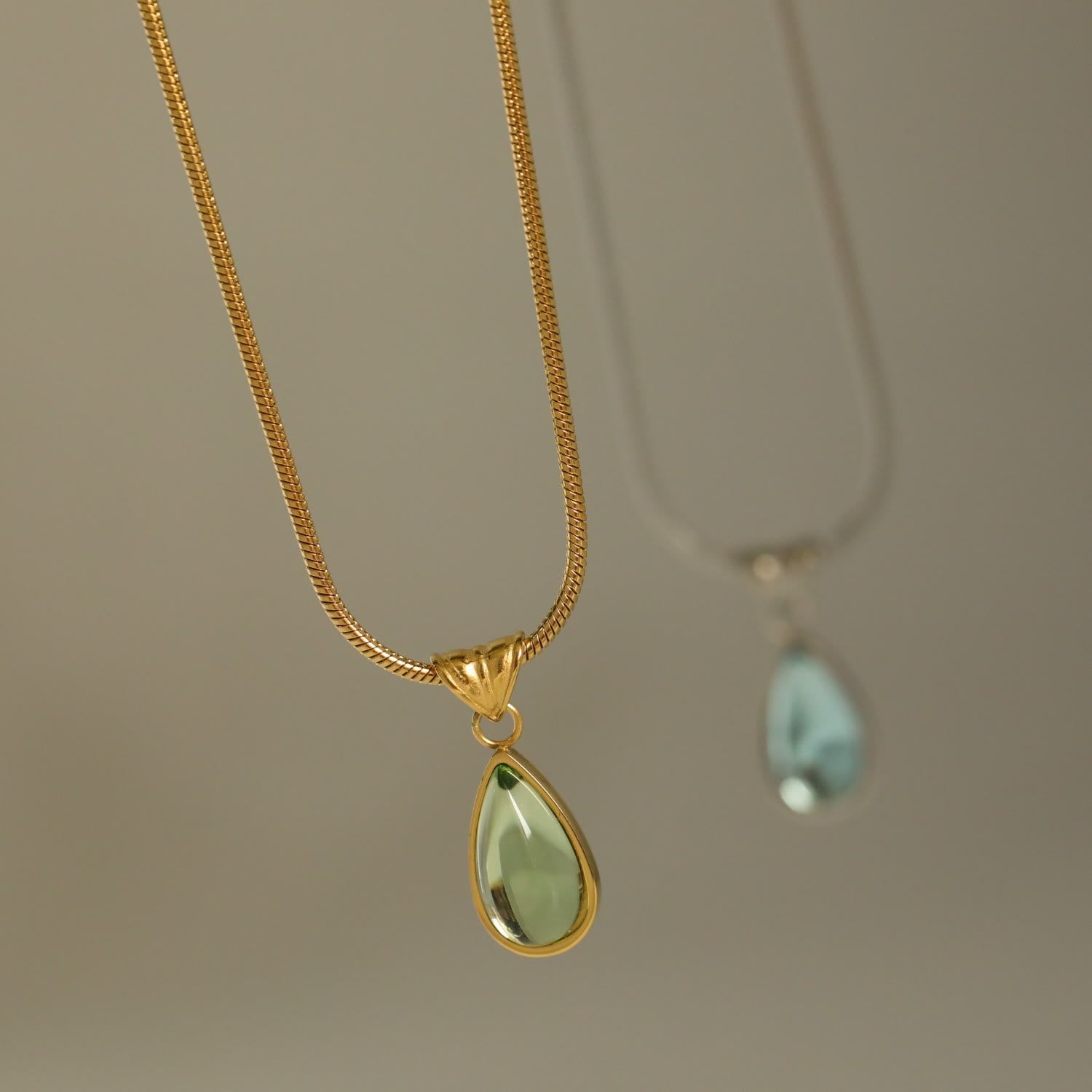 Olivenorma Drop Shape Green Aventurine Aquamarine Pendant Necklace