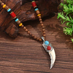 Vintage Wooden Bead Pendant Necklace with Tribal Charm Unisex Jewelry