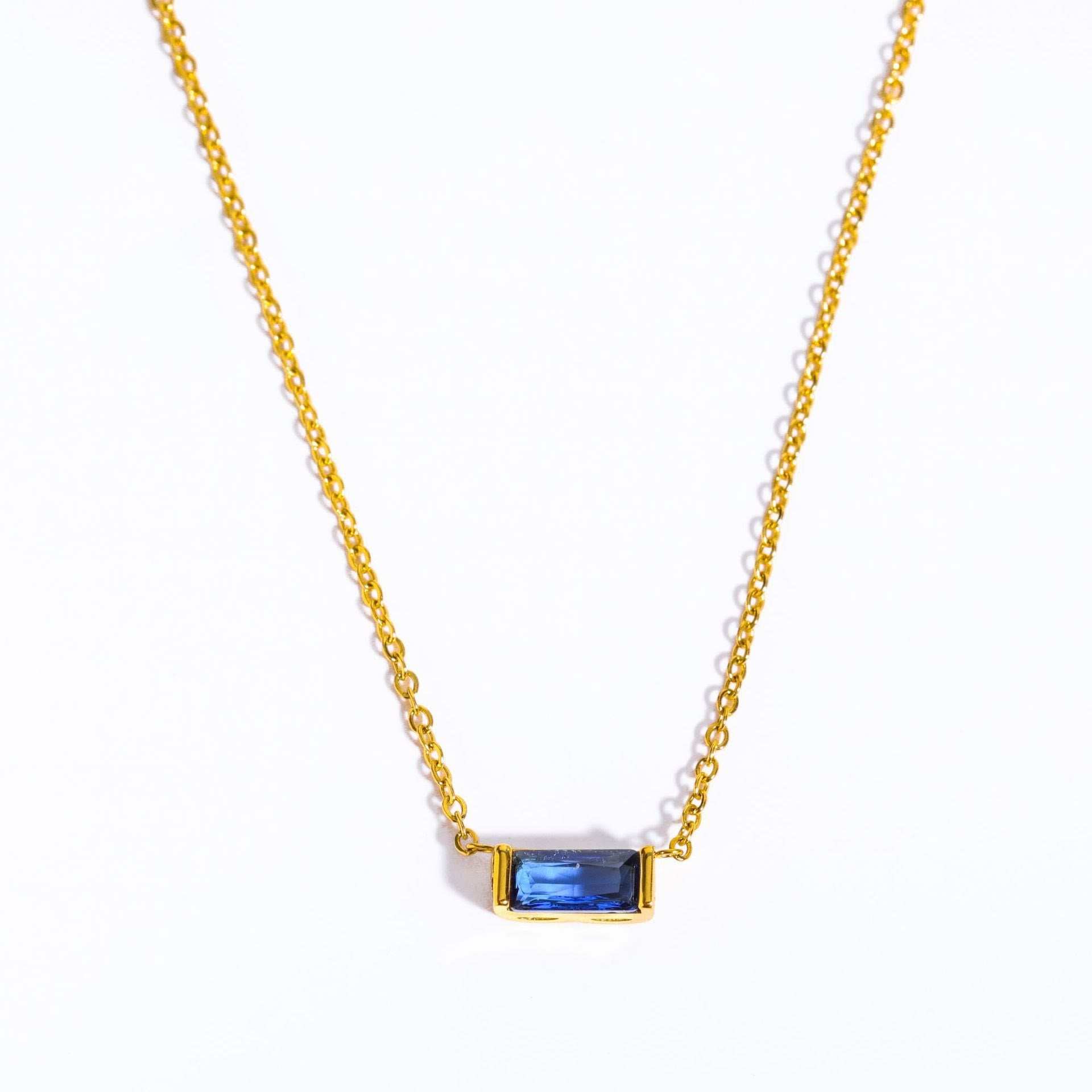 Olivenorma Simple Rectangular Birthstone Pendant Stainless Steel  Gift Card Necklace