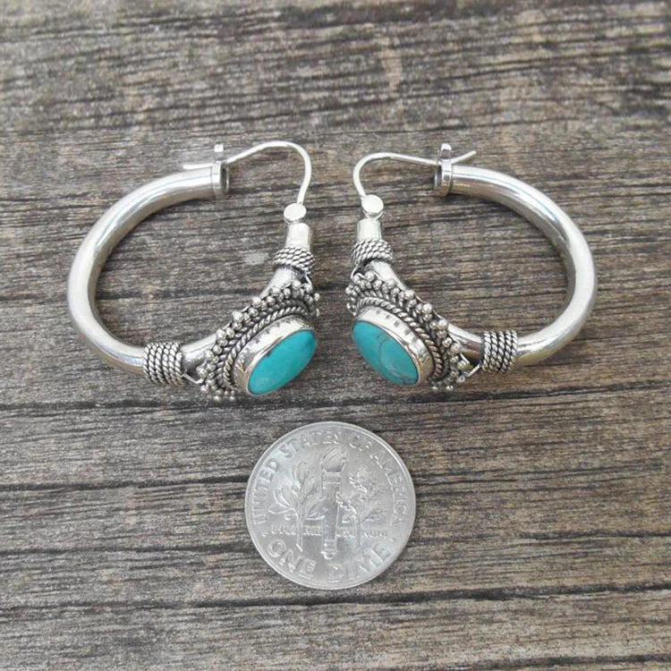 Turquoise Retro Silver Earrings