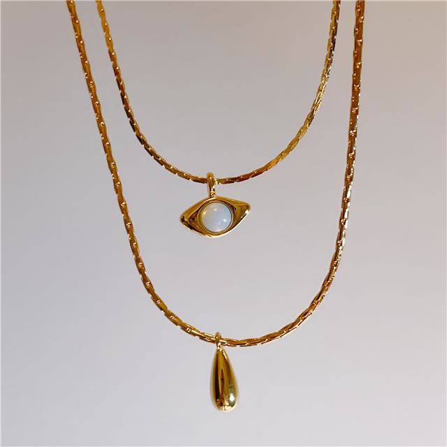 Olivenorma Opalite Evil Eye Pendant Double Layer Necklace