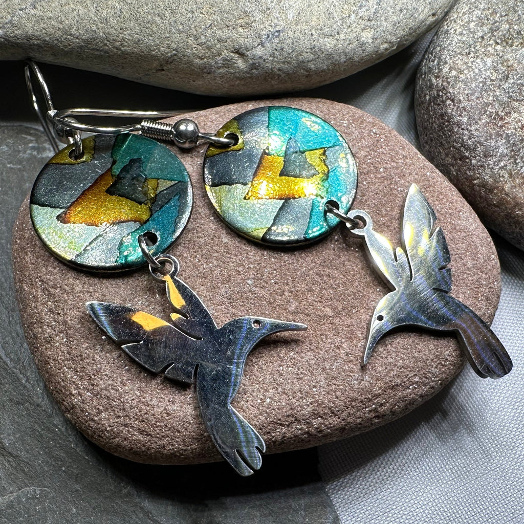 Colorful Hummingbird Artisan Earrings