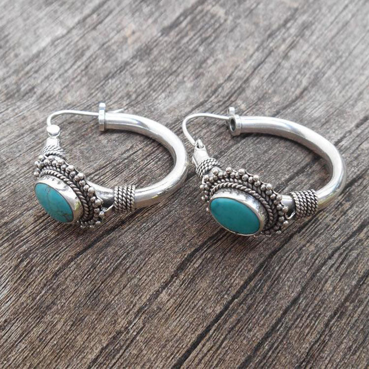 Turquoise Retro Silver Earrings