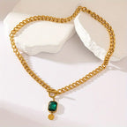 Bold Emerald Gold Link Necklace