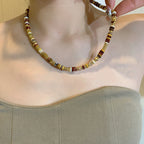 Olivenorma Sunset Frisbee Beaded Natural Agate Clavicle Necklace
