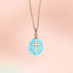 Olivenorma Natural Stone Cross Pendant Necklace
