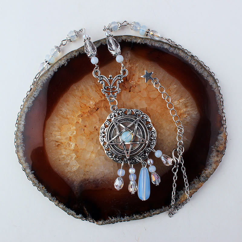 Olivenorma Witch Gothic Pentagram Opalite Star Crystal Beads Necklace
