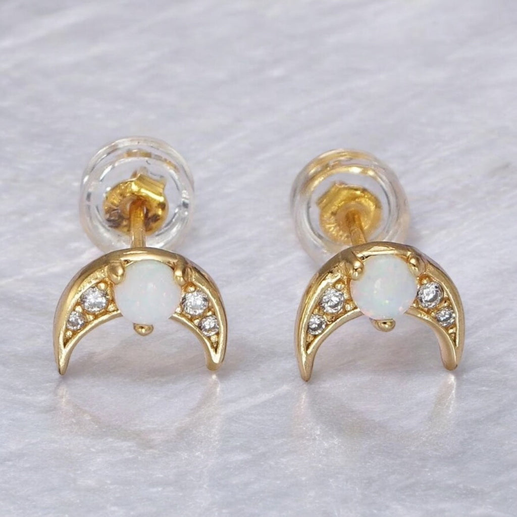 Opal Moon Stud Earrings