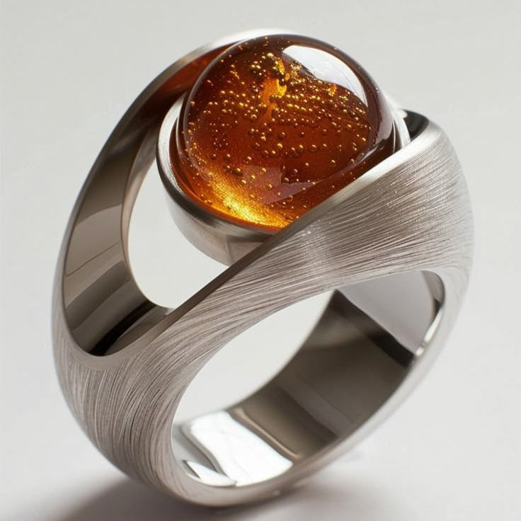 Orange Round Glass Static Ring