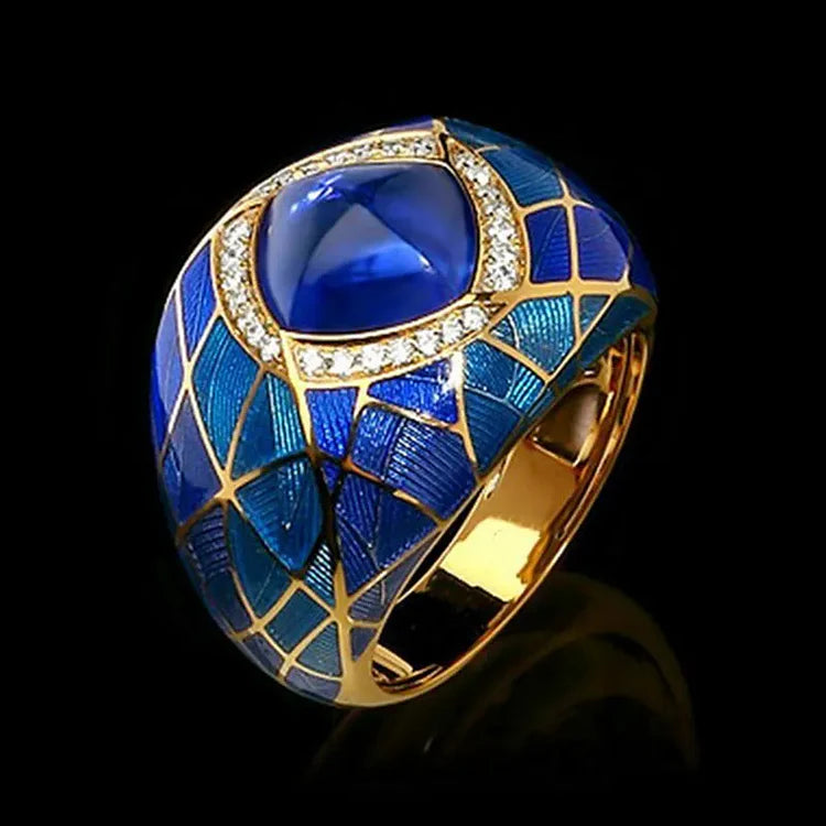 Vintage Blue Crystal Enamel Gold Ring