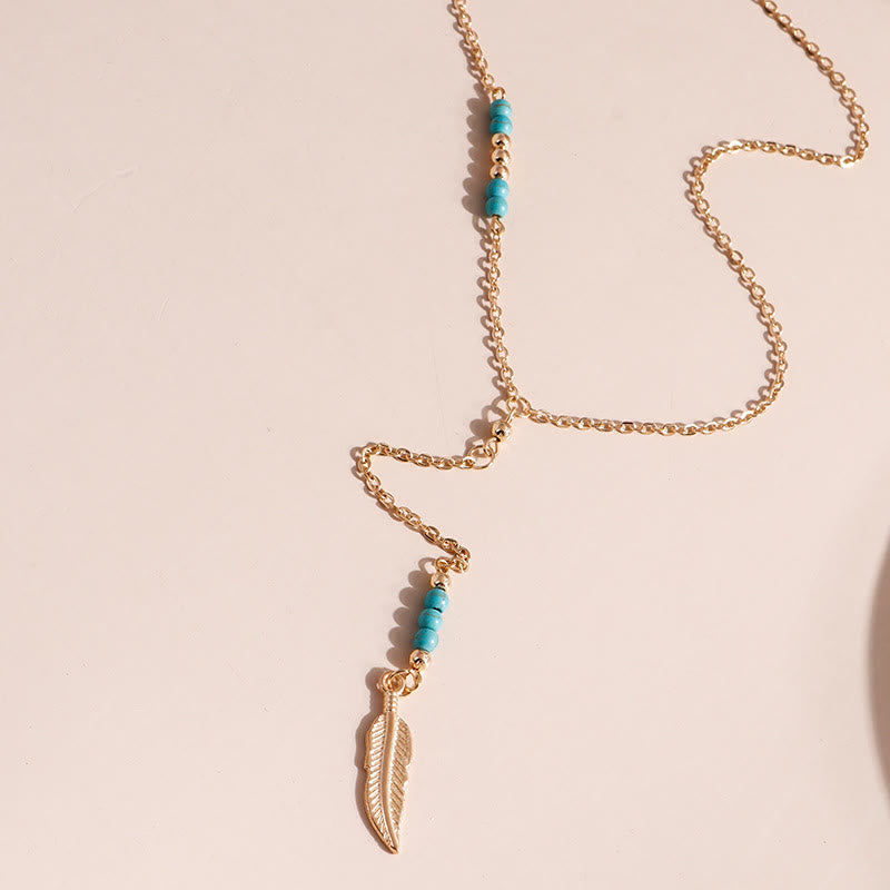 Olivenorma Turquoise Leaf Pendant Bohemian Necklace