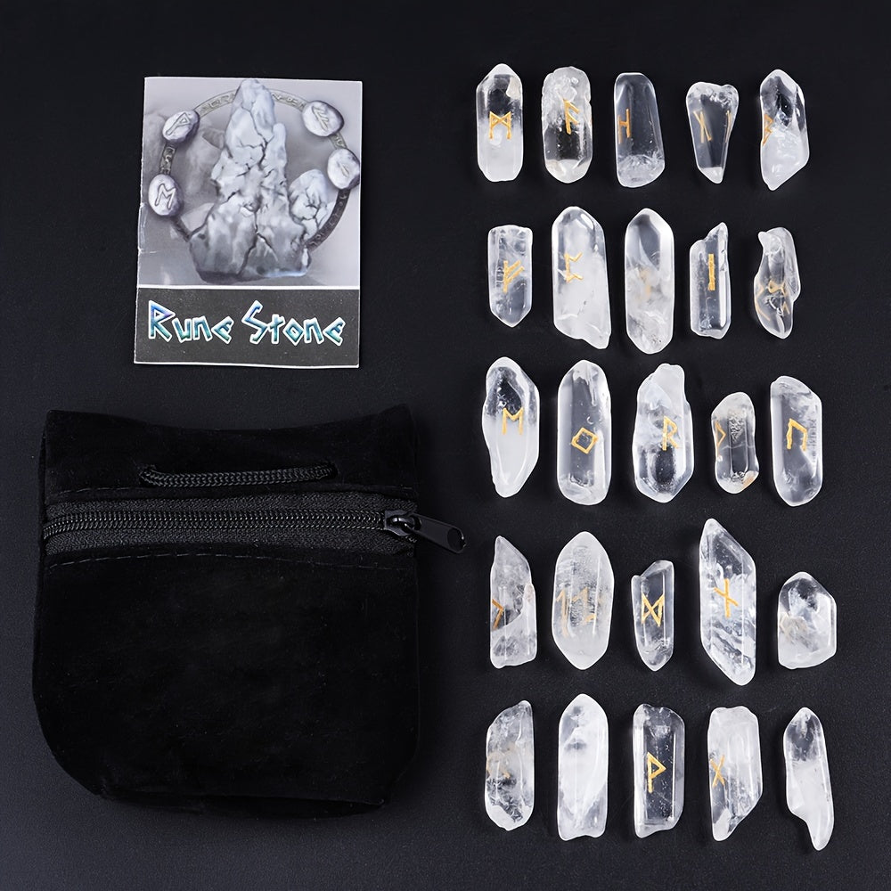 25pcs Clear Quartz Rune Set Handcrafted Nordic Divination