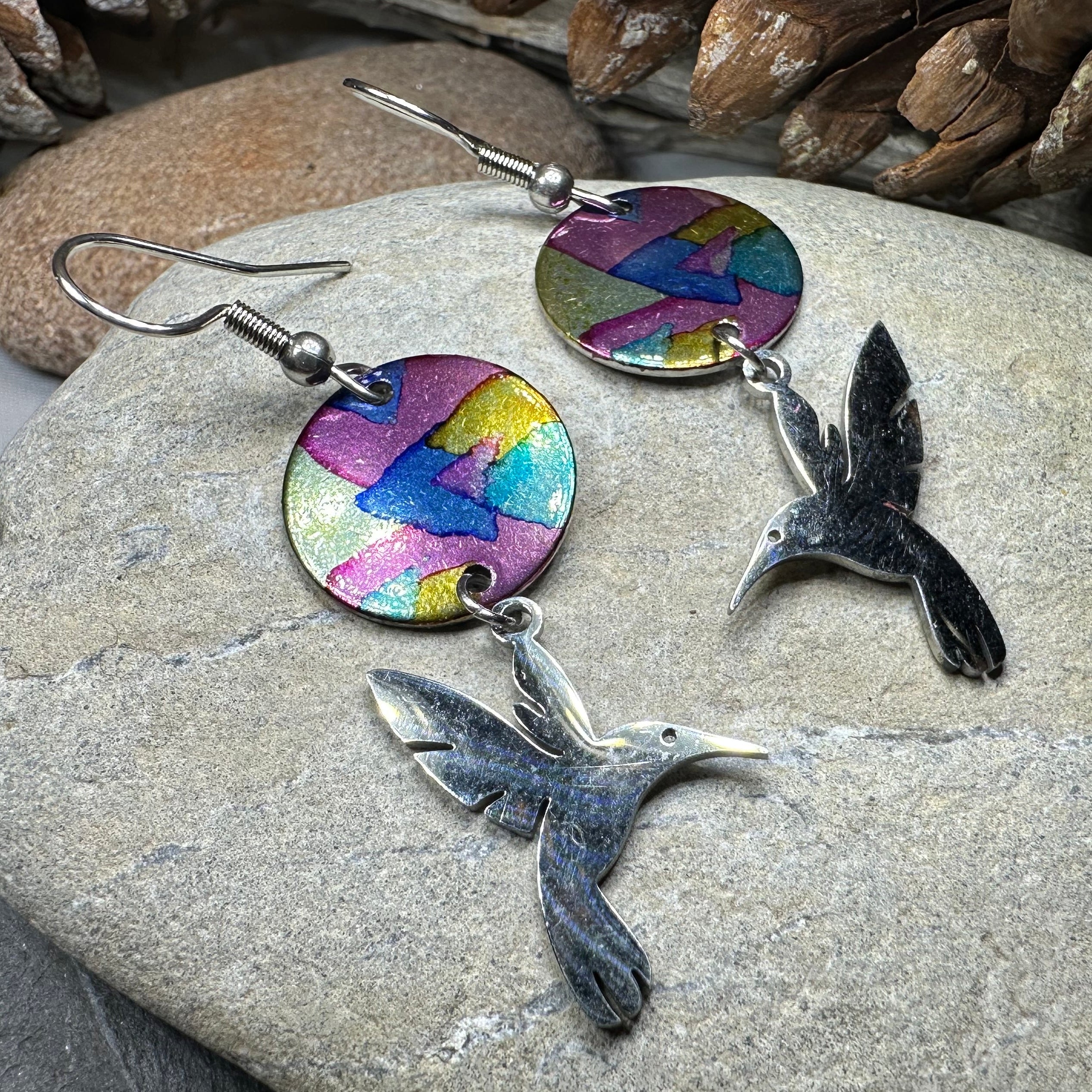 Colorful Hummingbird Artisan Earrings