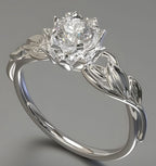 White Crystal Rose Silver Ring