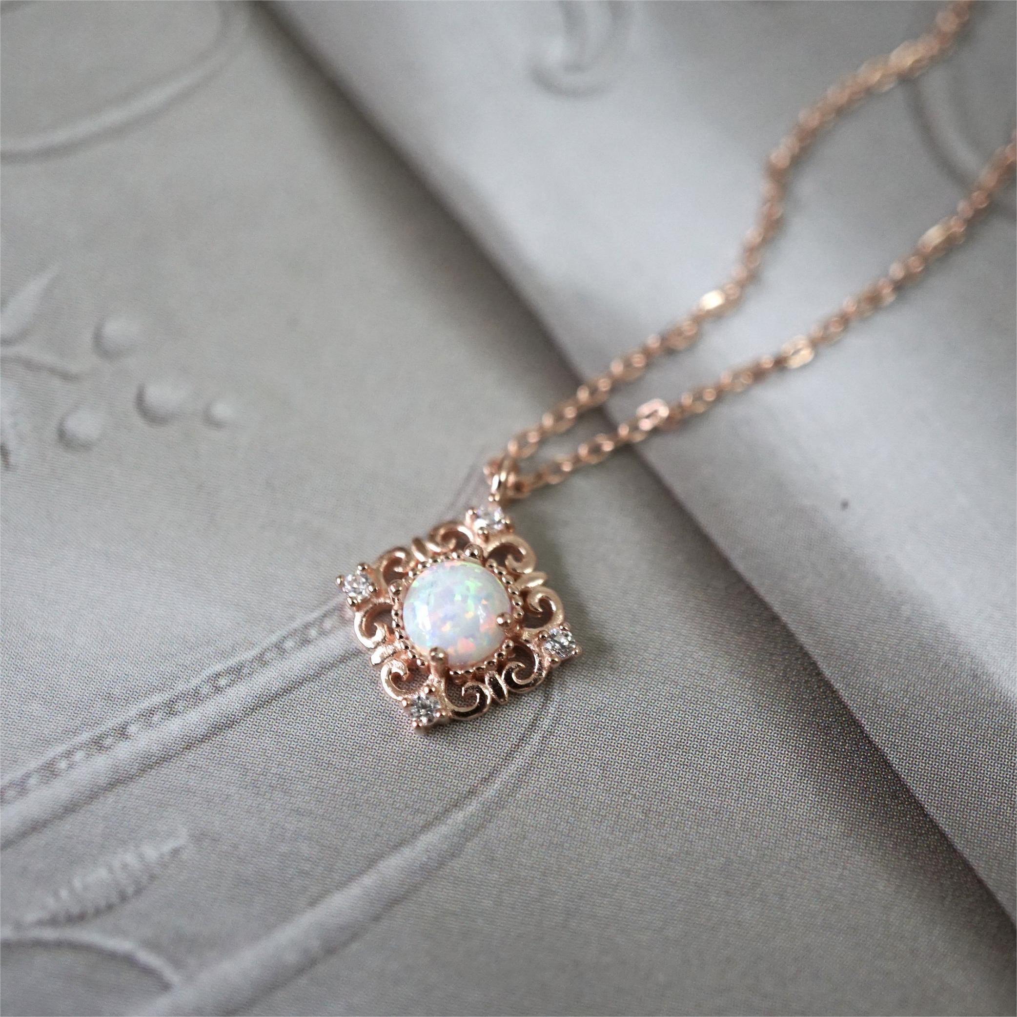 Olivenorma Sterling Silver Vintage Opal Delicate Pattern Necklace