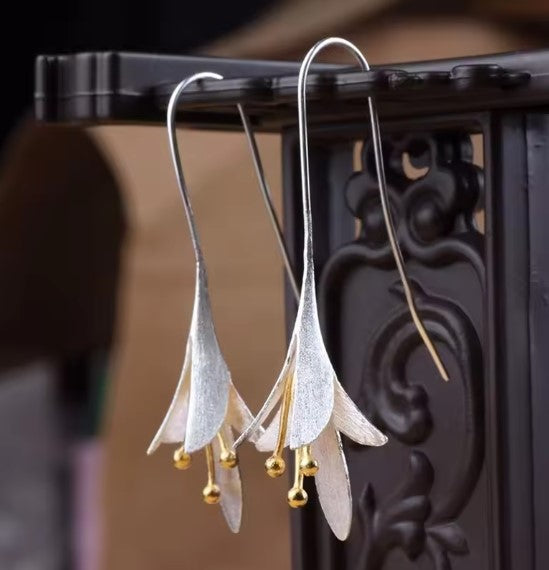 Classic Carved Floral Silver Earrings