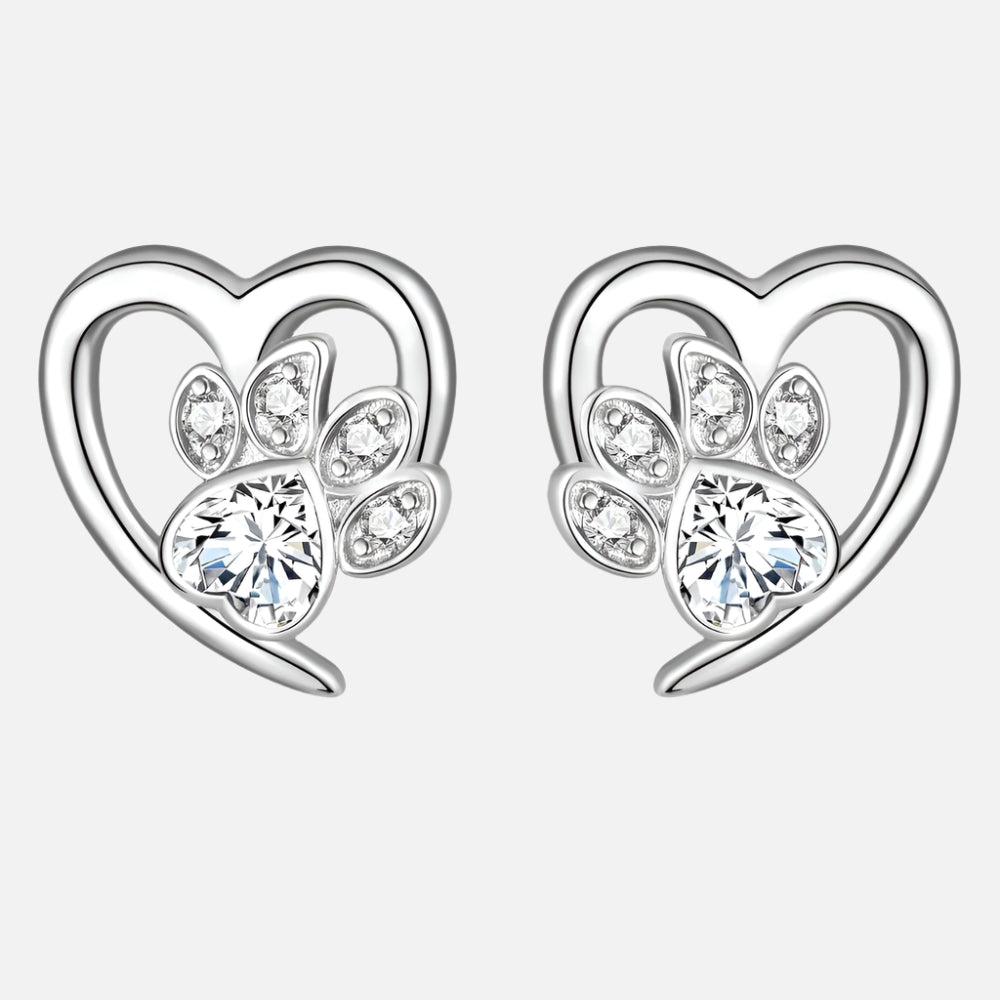 Paw and Heart Earrings with Zirconiaconia