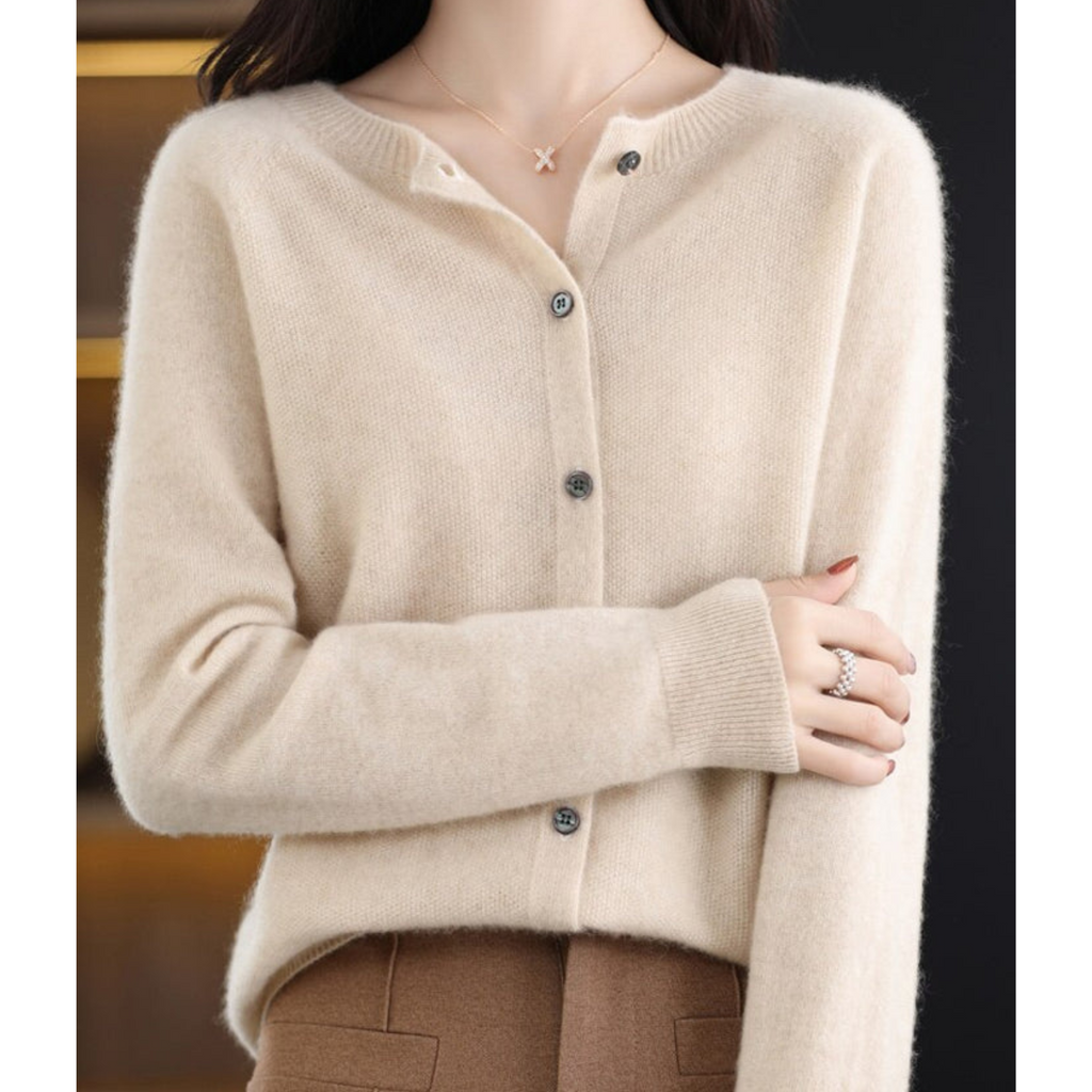 Pure - Pure Merino Wool Women's O-Neck Cardigan Sweater