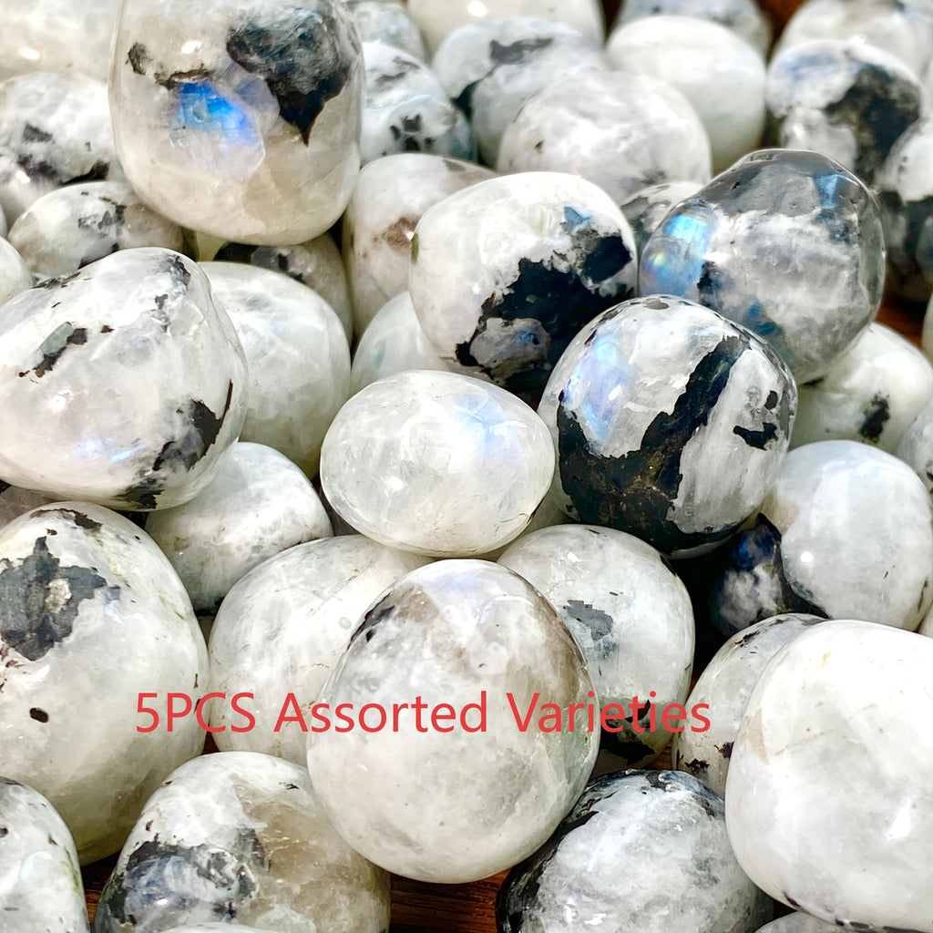 5pcs 10-30mm Rainbow Moonstone Tumbled Stones Natural Iridescent Bohemian Decor