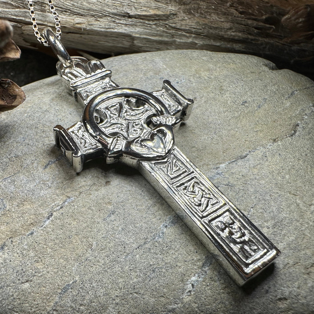 Large Artisan Irish Claddagh Cross Necklace