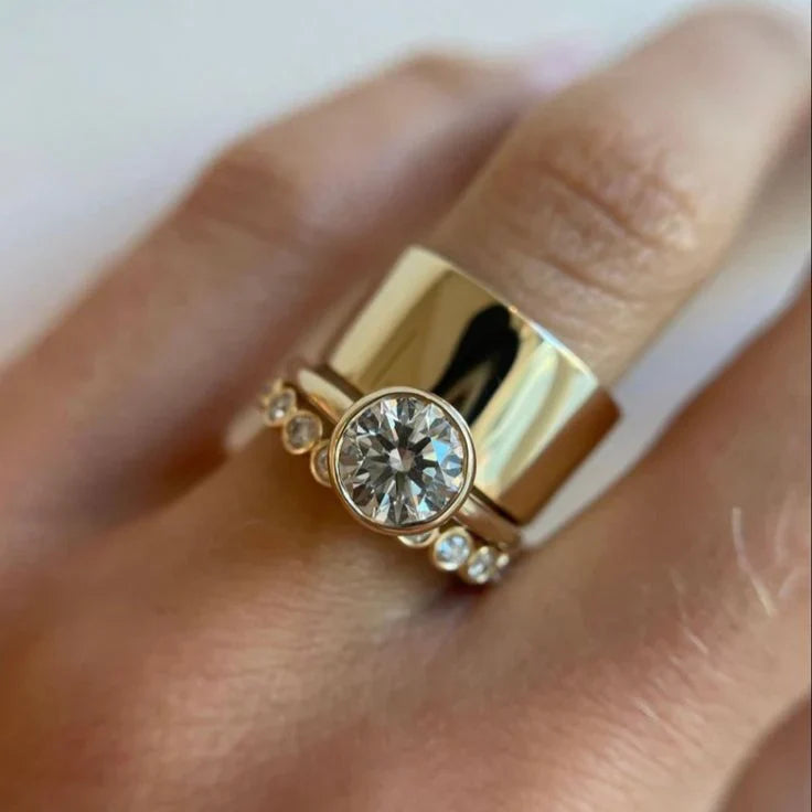 Vintage Thick Golden Zirconia Ring Set