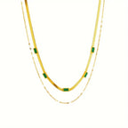 Vintage Gold Double-Layer Emerald Charm Necklace