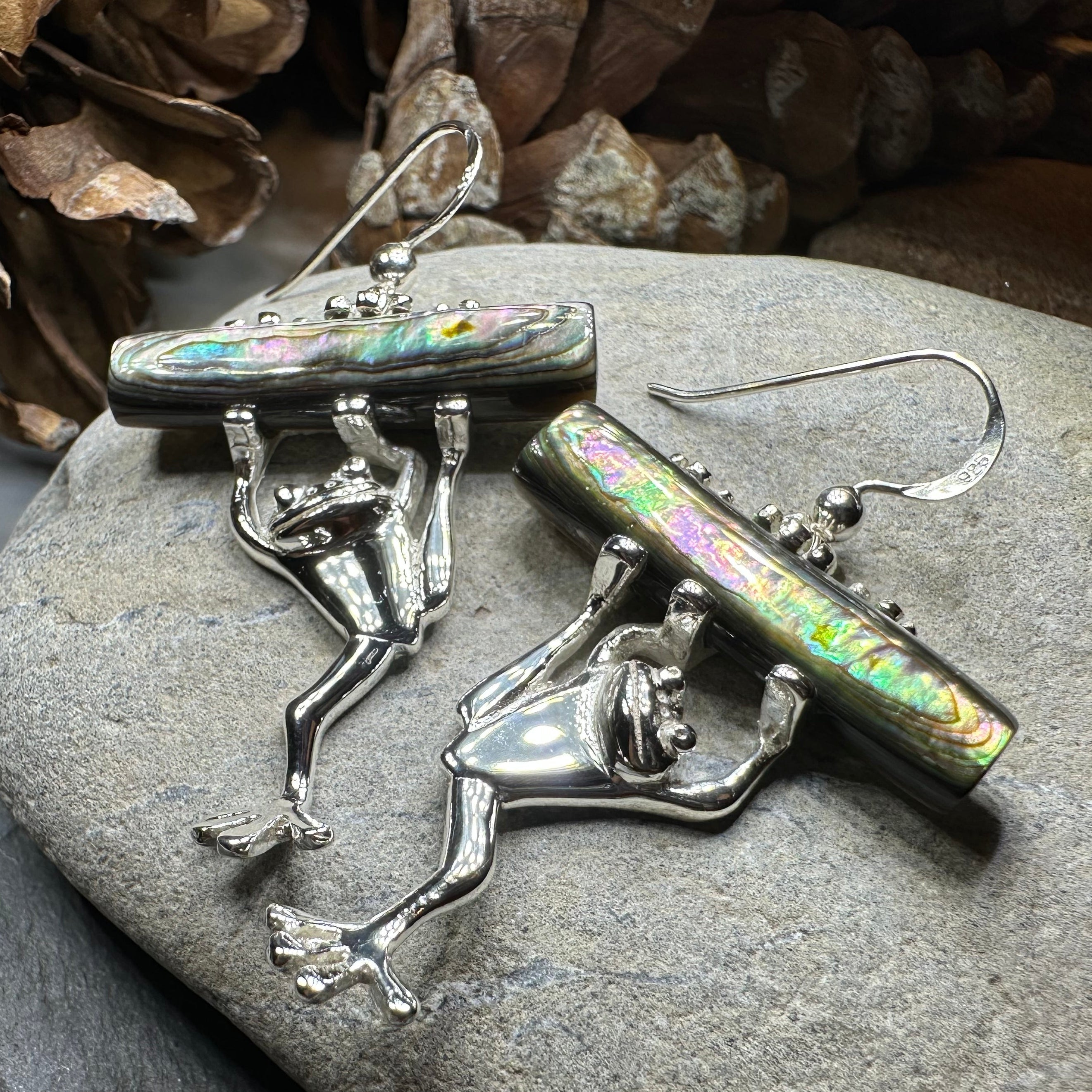 Abalone Frog Earrings