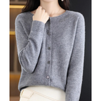 Pure - Pure Merino Wool Women's O-Neck Cardigan Sweater