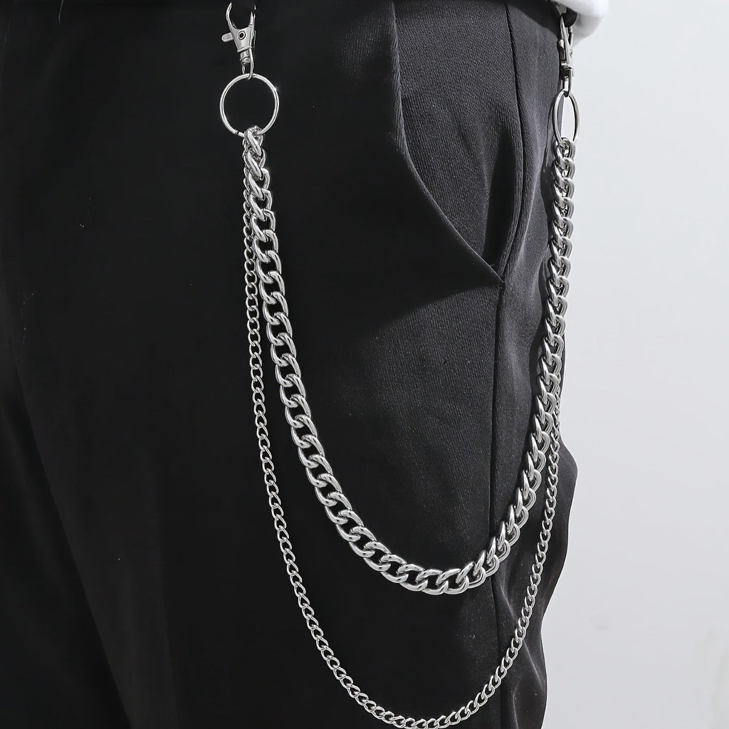 Men's Large Circle Silver Chain with Suit Pants