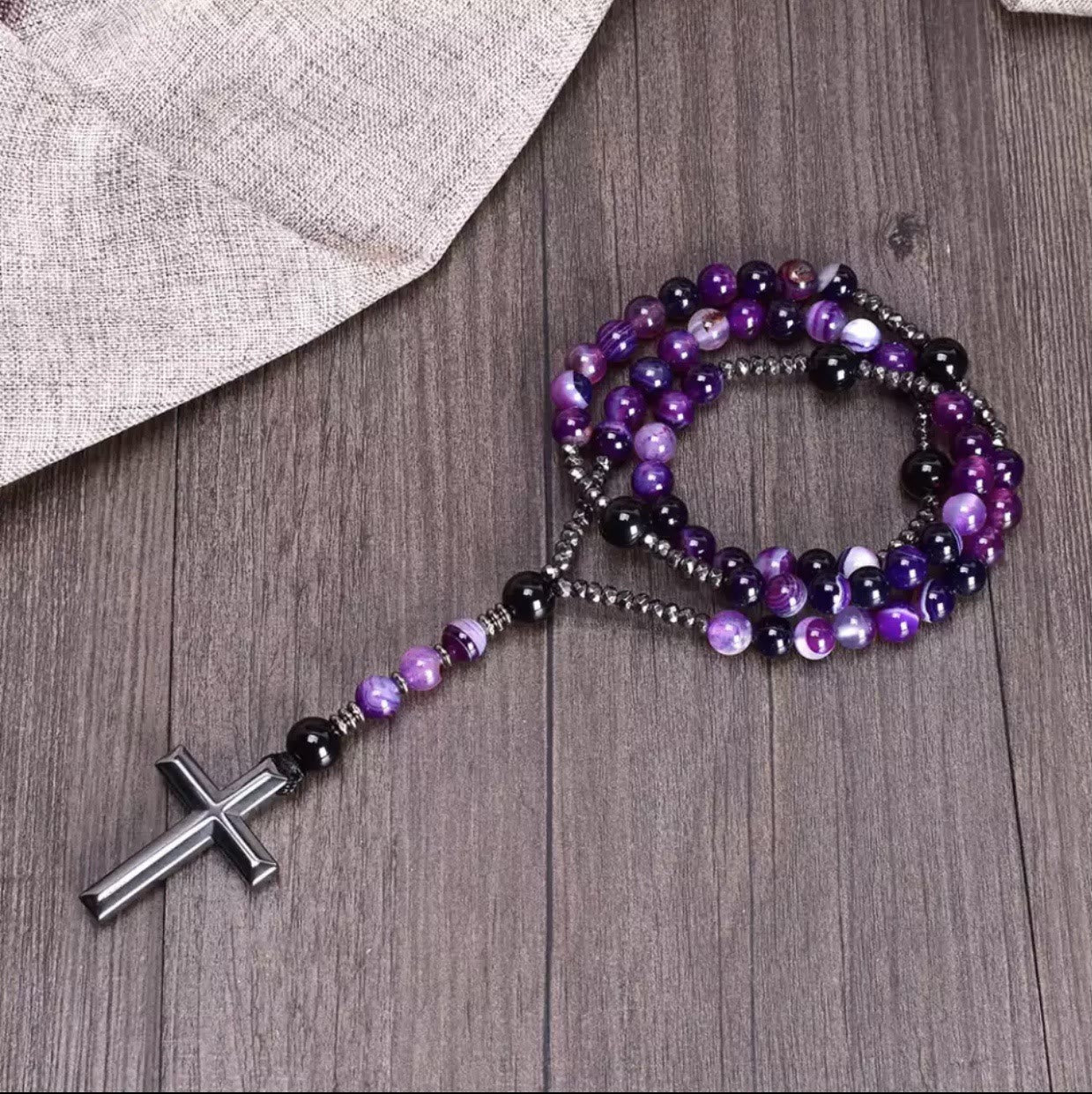 Olivenorma Cross Catholic Natural Stone Rosary Pendant Necklace