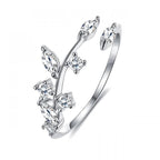 Women's Silver Plated Olive Leaf Zirconia Paved Open Ring