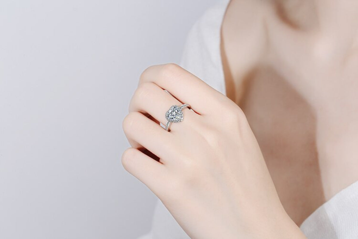 Women's Adjustable Zirconia Heart Silver Plated Ring
