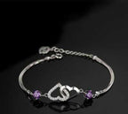 Women's Silver Plated Inverted Double Heart Charm Bracelet