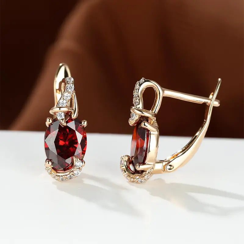 Crimson Twilight Gold Drop Earrings