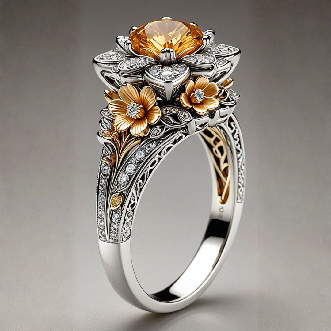 Exotic Orange Blossom Crystal Silver Ring