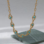 Olivenorma Turquoise Leaf Shape Stainless Steel 18K Necklace