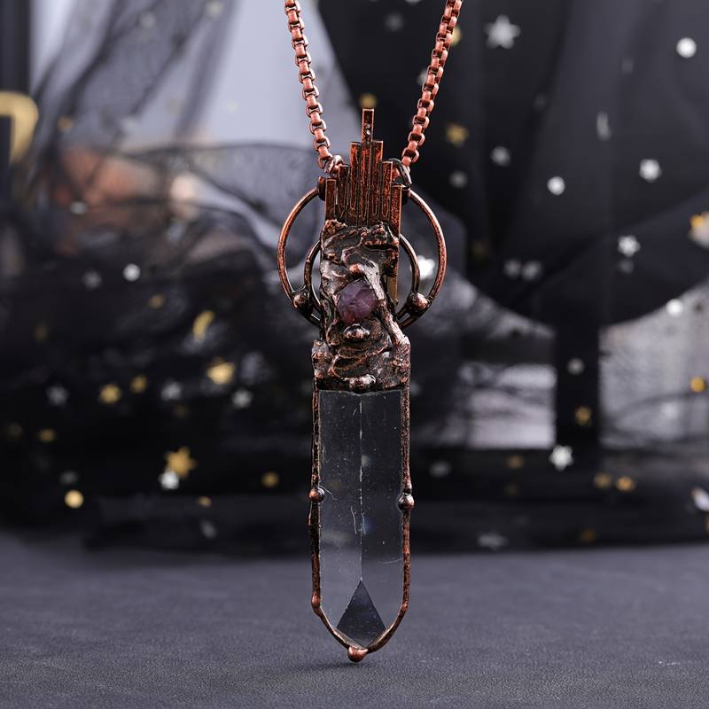 Olivenorma Clear Crystal Copper Vintage Sword Pendant Gemstone Necklace