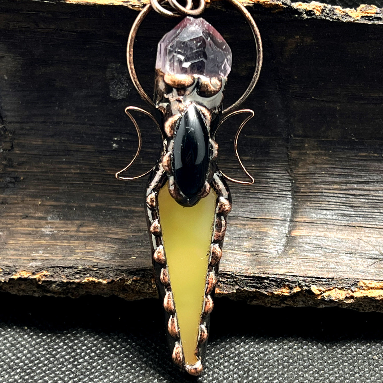 Olivenorma Copper Arrow Double Moon Crystal Pendant Gemstone Necklace