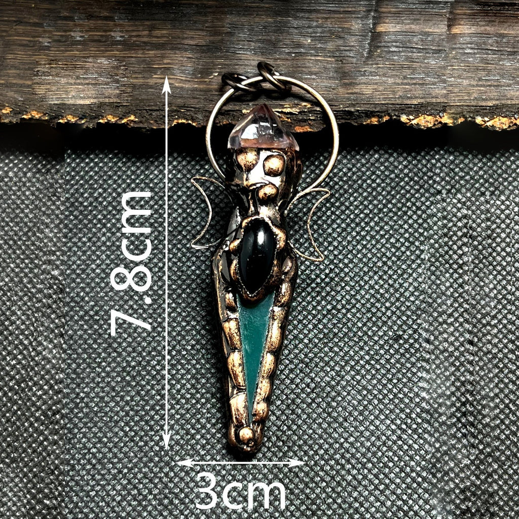 Olivenorma Copper Arrow Double Moon Crystal Pendant Gemstone Necklace