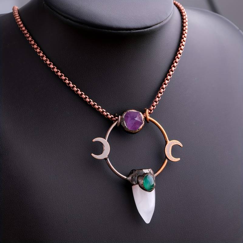 Olivenorma Bullet Clear Crystal Double Moon Gemstone Necklace