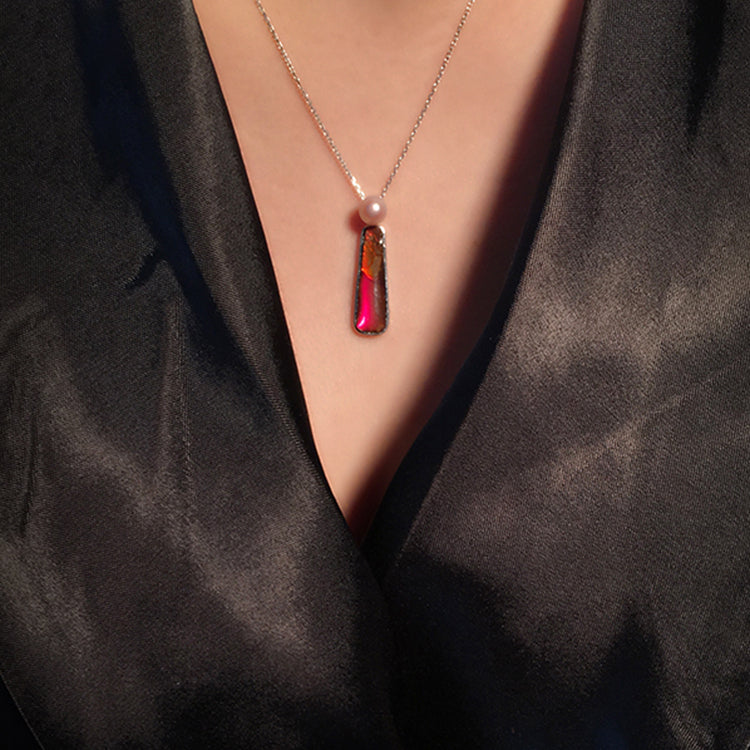 Olivenorma Natural Ammolite Freshwater Pearl 925 Silver Necklace