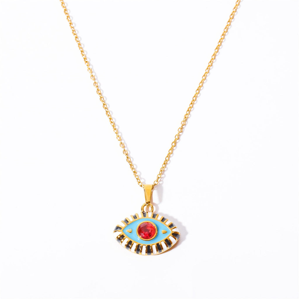 Olivenorma Colored Zircon Titanium Steel Evil Eye Necklace