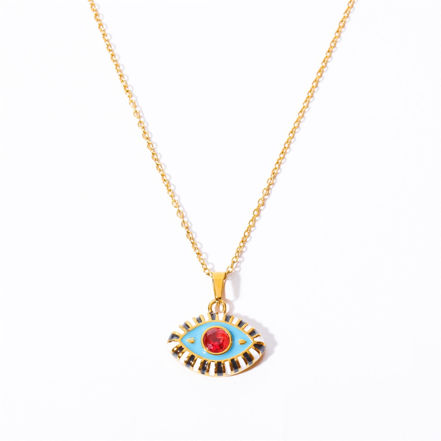 Olivenorma Colored Zircon Titanium Steel Evil Eye Necklace