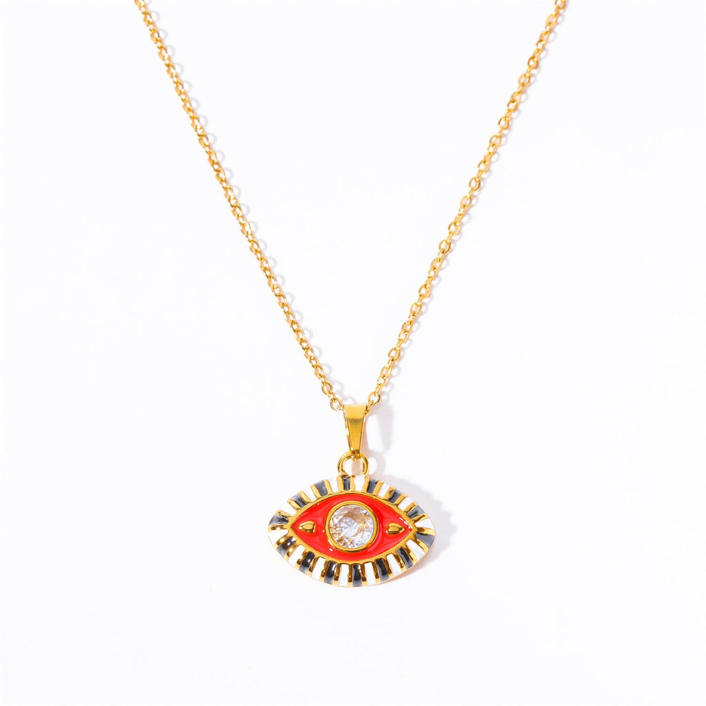 Olivenorma Colored Zircon Titanium Steel Evil Eye Necklace