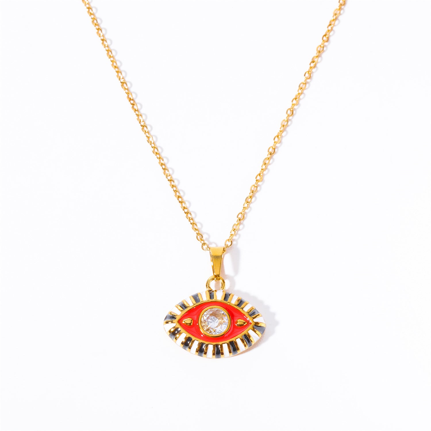 Olivenorma Colored Zircon Titanium Steel Evil Eye Necklace