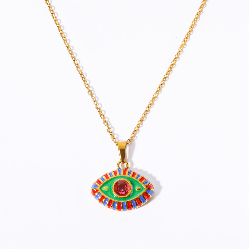 Olivenorma Colored Zircon Titanium Steel Evil Eye Necklace