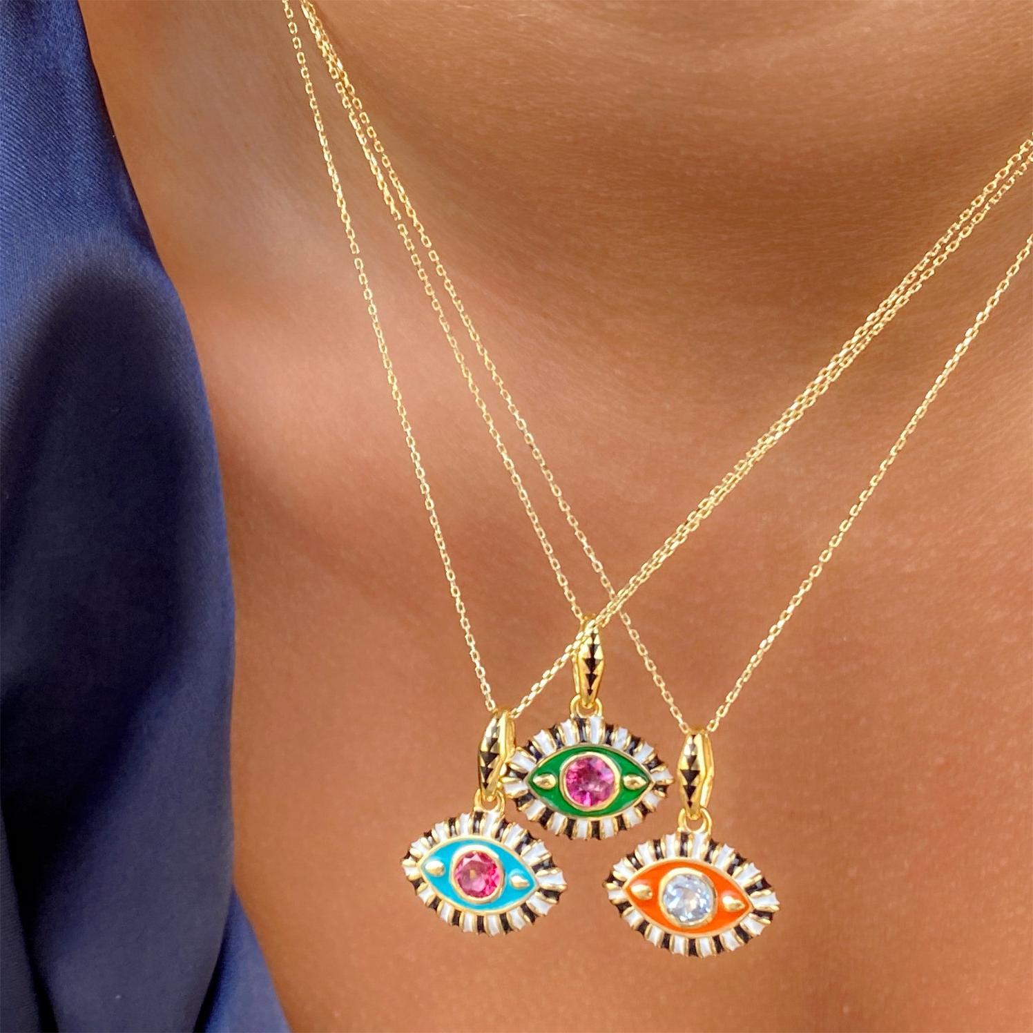 Olivenorma Colored Zircon Titanium Steel Evil Eye Necklace