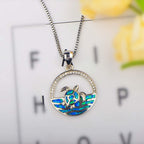 Olivenorma Hawaiian Blue Opal Swimming Turtle Pendant Necklace